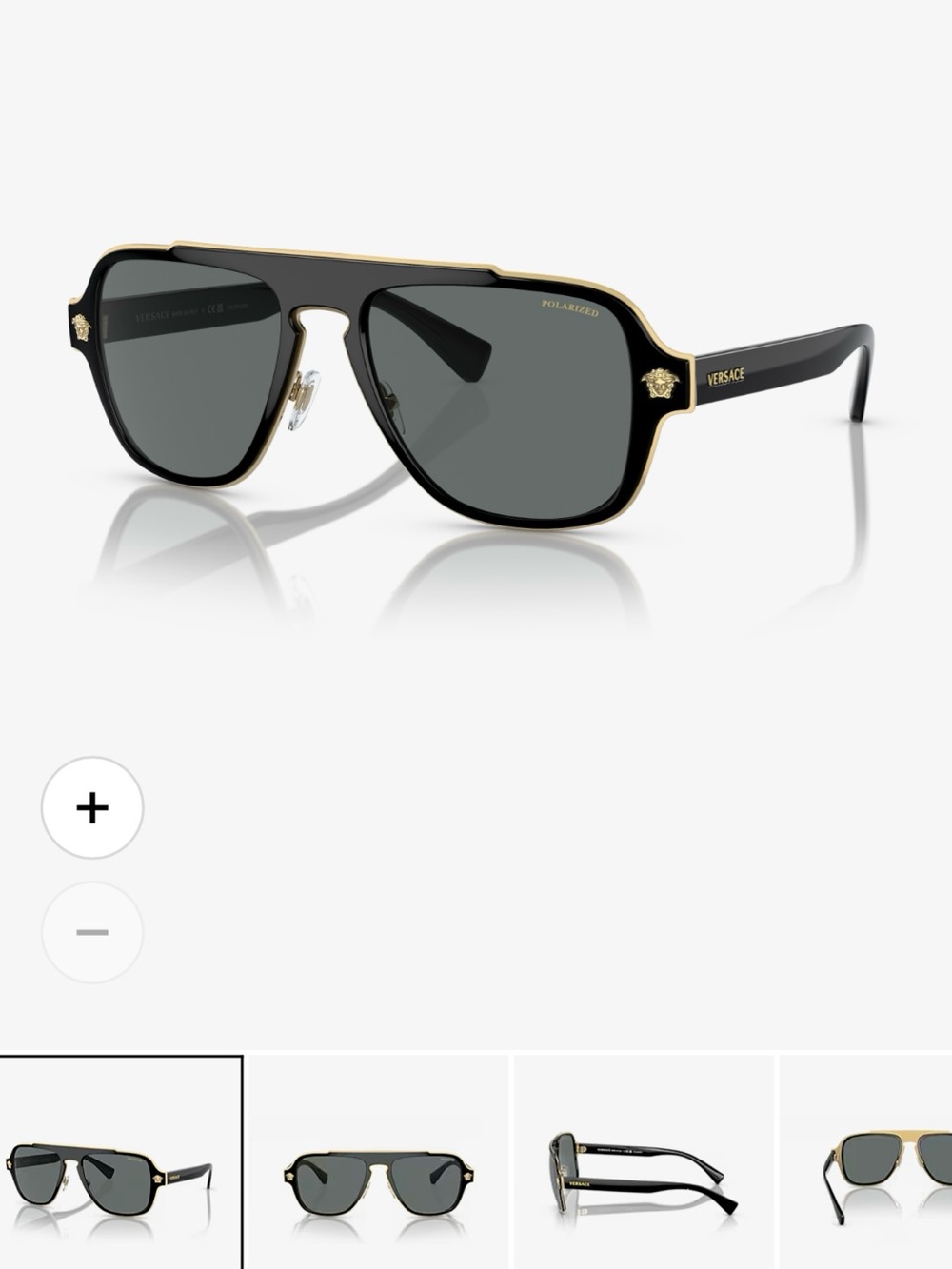 Versace Black and Gold Oversized Aviator Sunglasses